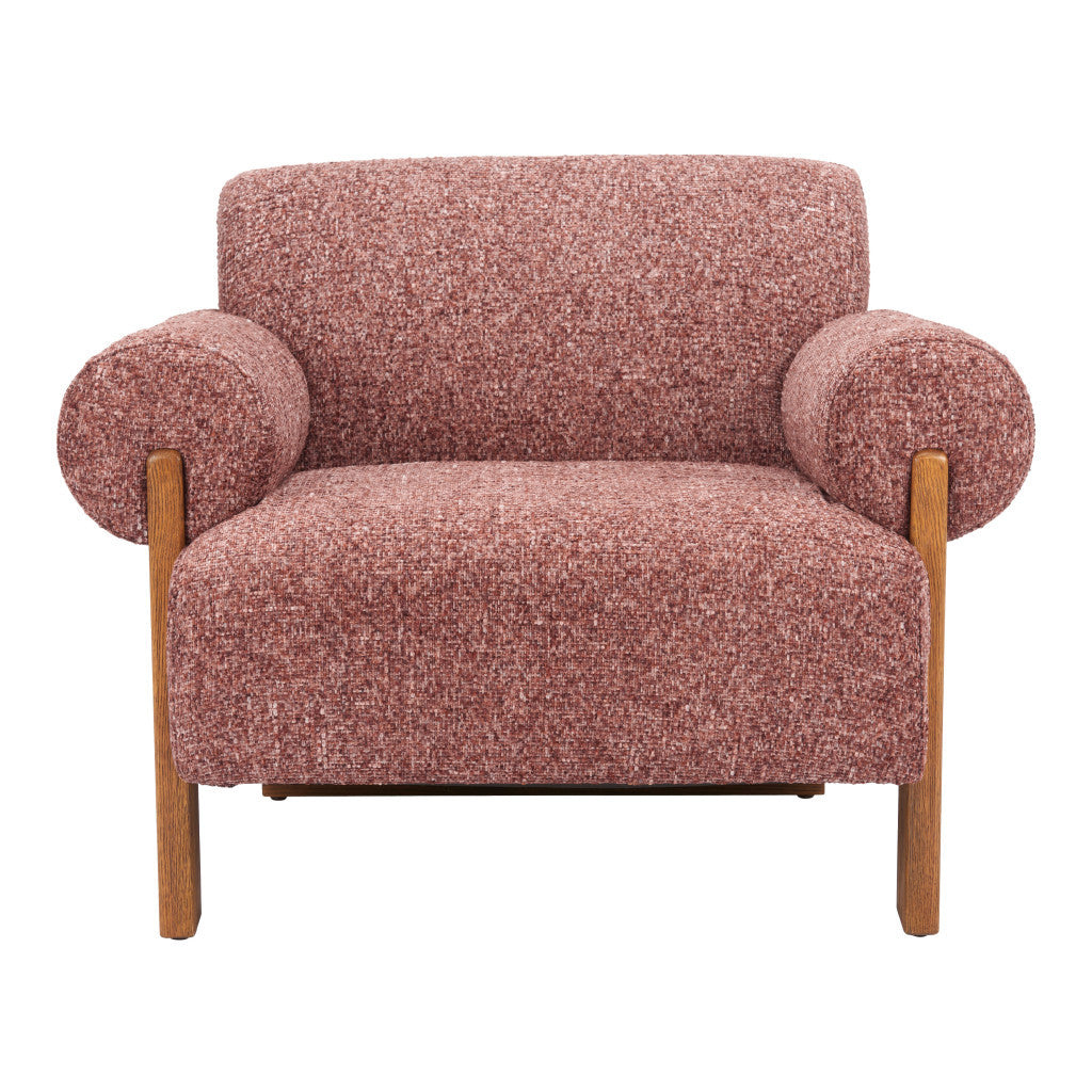 39" Copper And Brown Woven Upholstery And Solid Wood Arm Chair