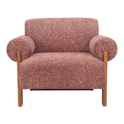 39" Copper And Brown Woven Upholstery And Solid Wood Arm Chair