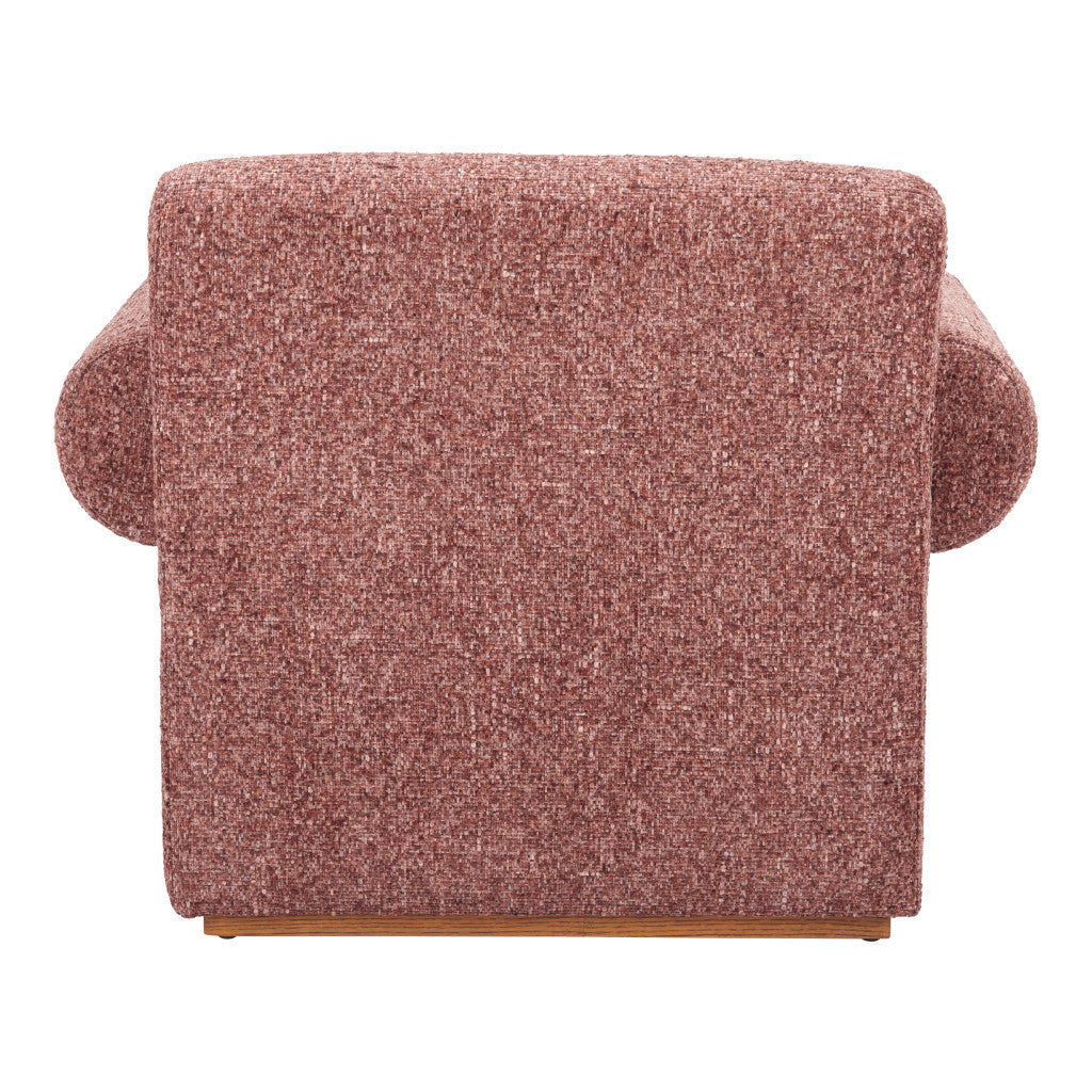 39" Copper And Brown Woven Upholstery And Solid Wood Arm Chair