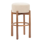 Beige Solid Manufactured Wood Fabric and Wood Backless Bar Chair