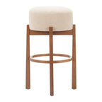 Beige Solid Manufactured Wood Fabric and Wood Backless Bar Chair