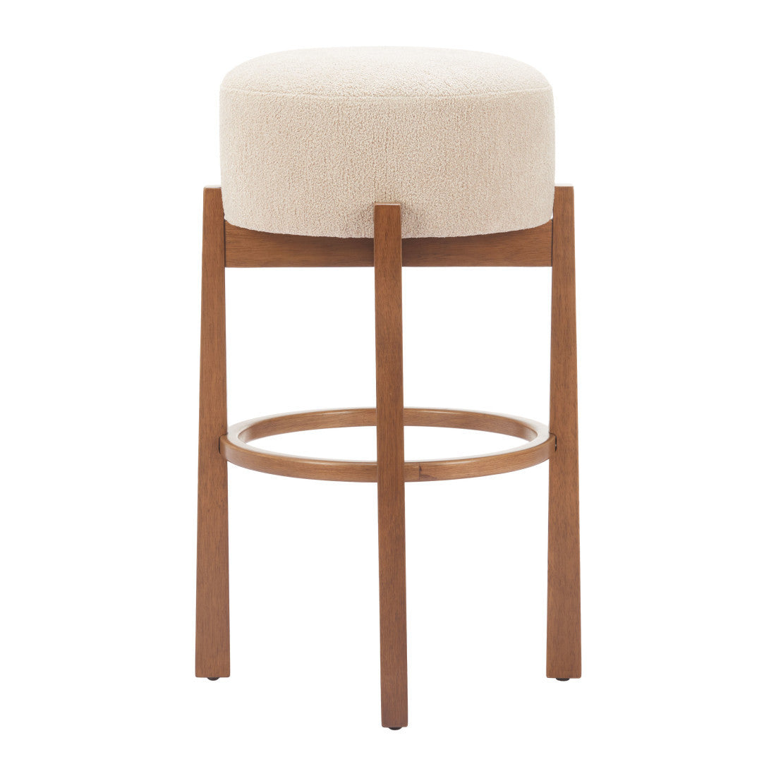 Beige Solid Manufactured Wood Fabric and Wood Backless Bar Chair