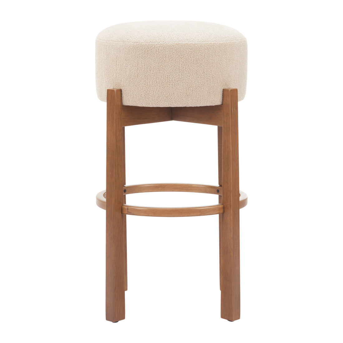 Beige Solid Manufactured Wood Fabric and Wood Backless Bar Chair