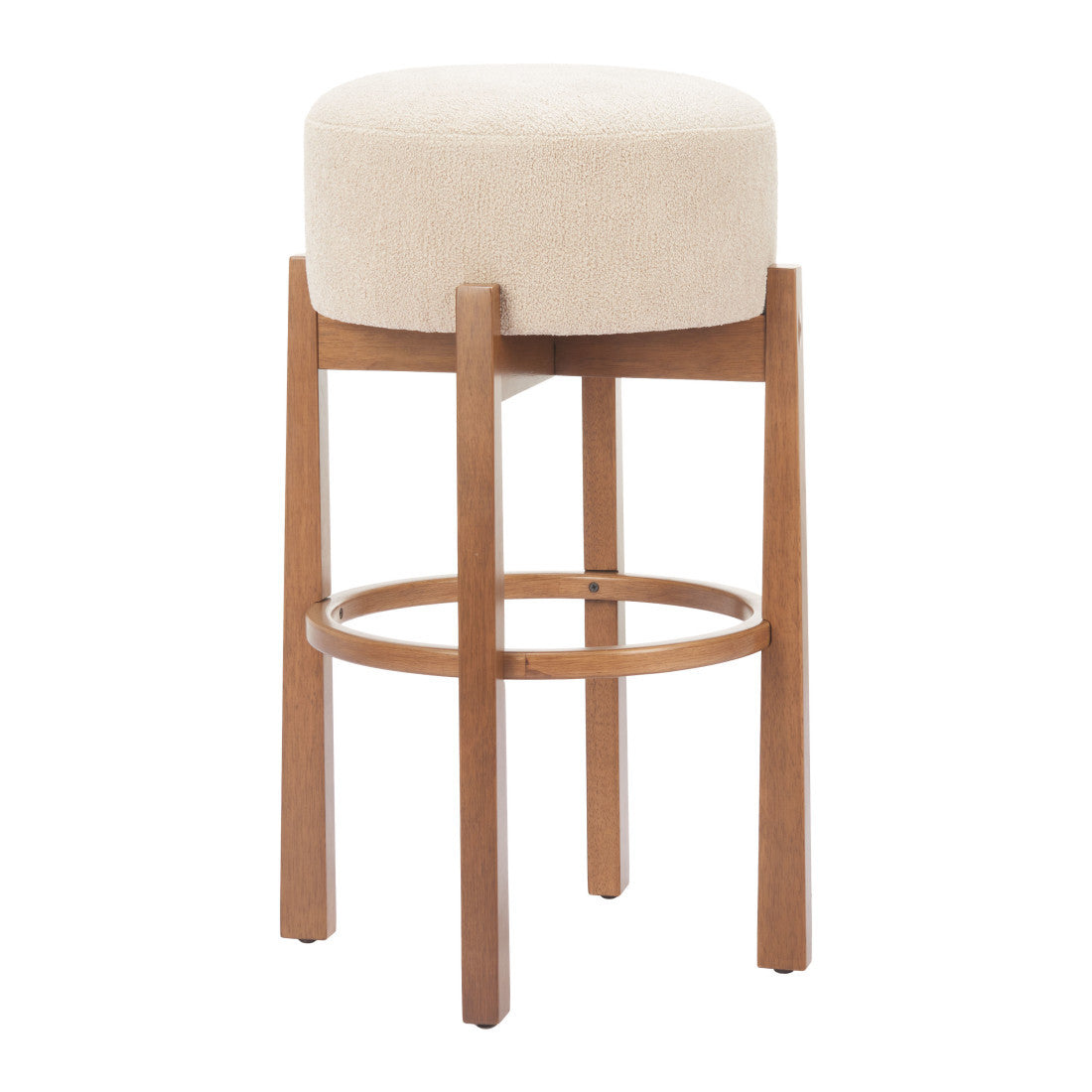 Beige Solid Manufactured Wood Fabric and Wood Backless Bar Chair