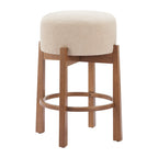 Beige Solid Manufactured Wood Fabric and Wood Backless Bar Chair