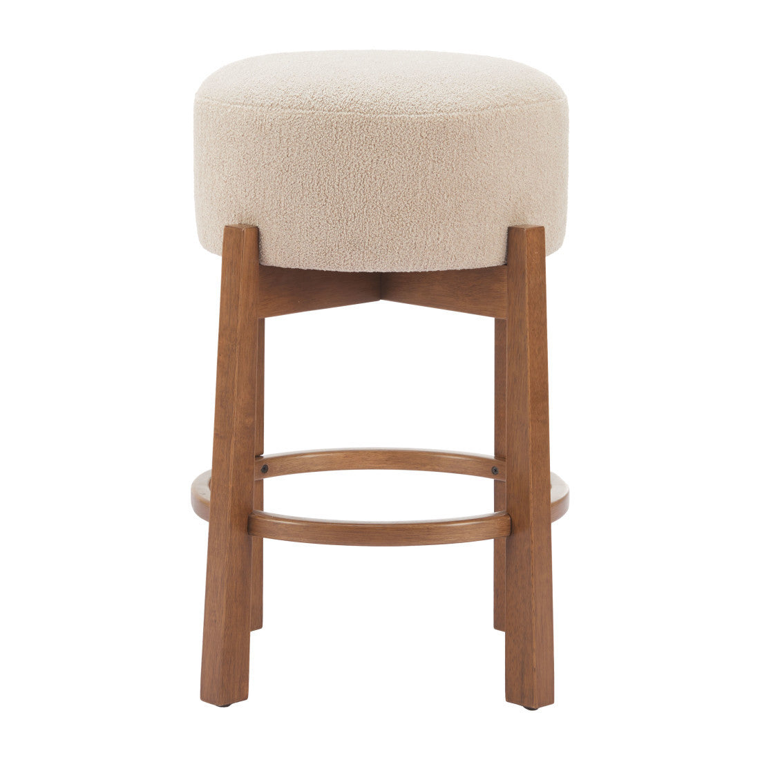 Beige Solid Manufactured Wood Fabric and Wood Backless Bar Chair
