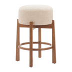 Beige Solid Manufactured Wood Fabric and Wood Backless Bar Chair