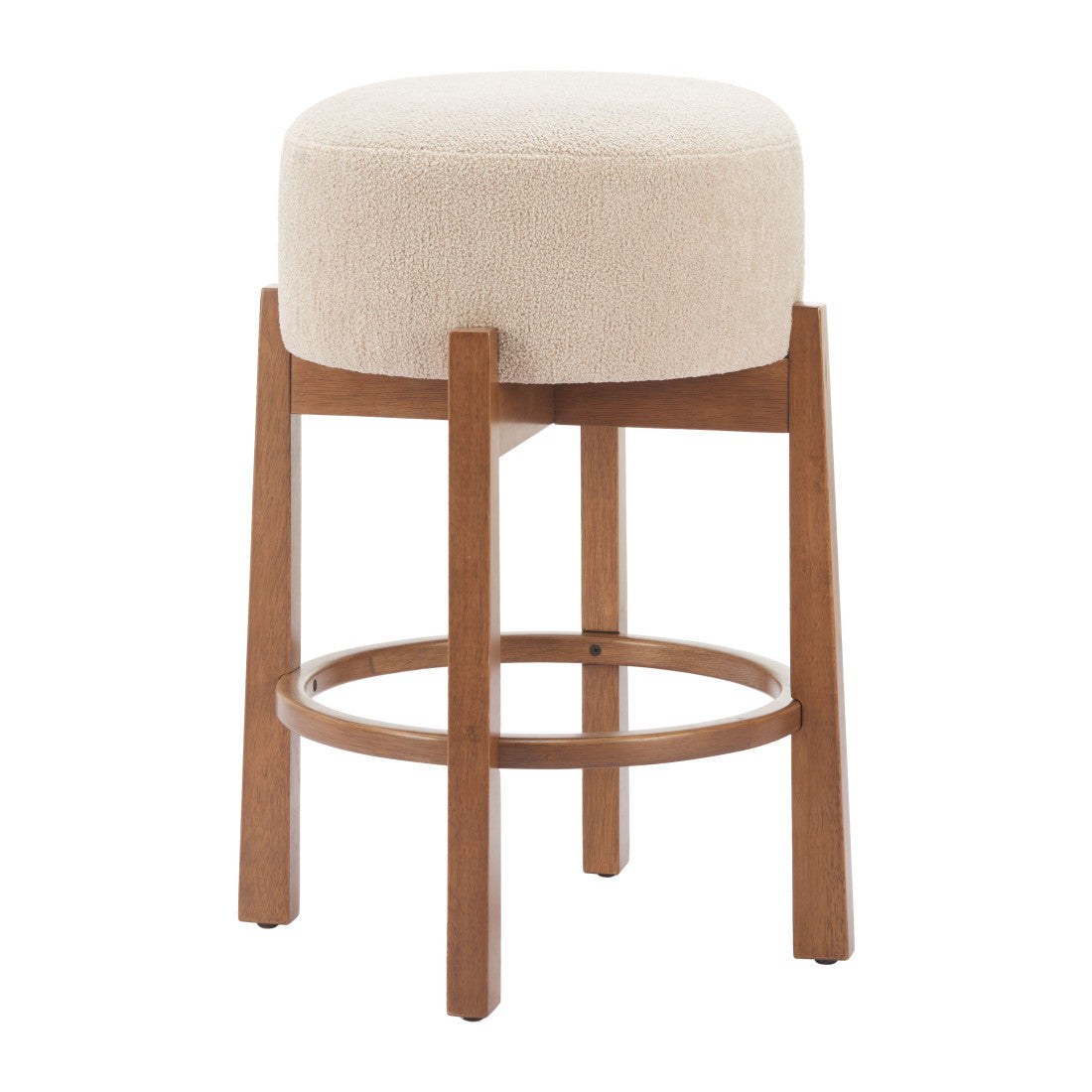 Beige Solid Manufactured Wood Fabric and Wood Backless Bar Chair