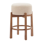 Beige Solid Manufactured Wood Fabric and Wood Backless Bar Chair