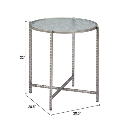 22" Clear and Silver Glass and Distressed Steel Round End Table