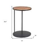 25" Brown and Black Wood and Iron Round Pedestal End Table