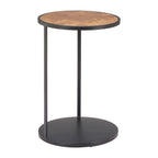 25" Brown and Black Wood and Iron Round Pedestal End Table