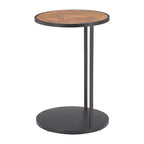 25" Brown and Black Wood and Iron Round Pedestal End Table