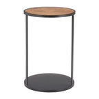 25" Brown and Black Wood and Iron Round Pedestal End Table