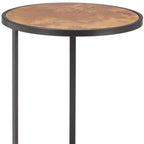 25" Brown and Black Wood and Iron Round Pedestal End Table