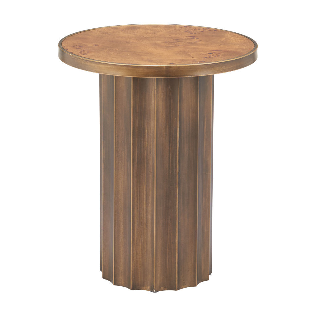 22" Brown Steel Round Pedestal End Table