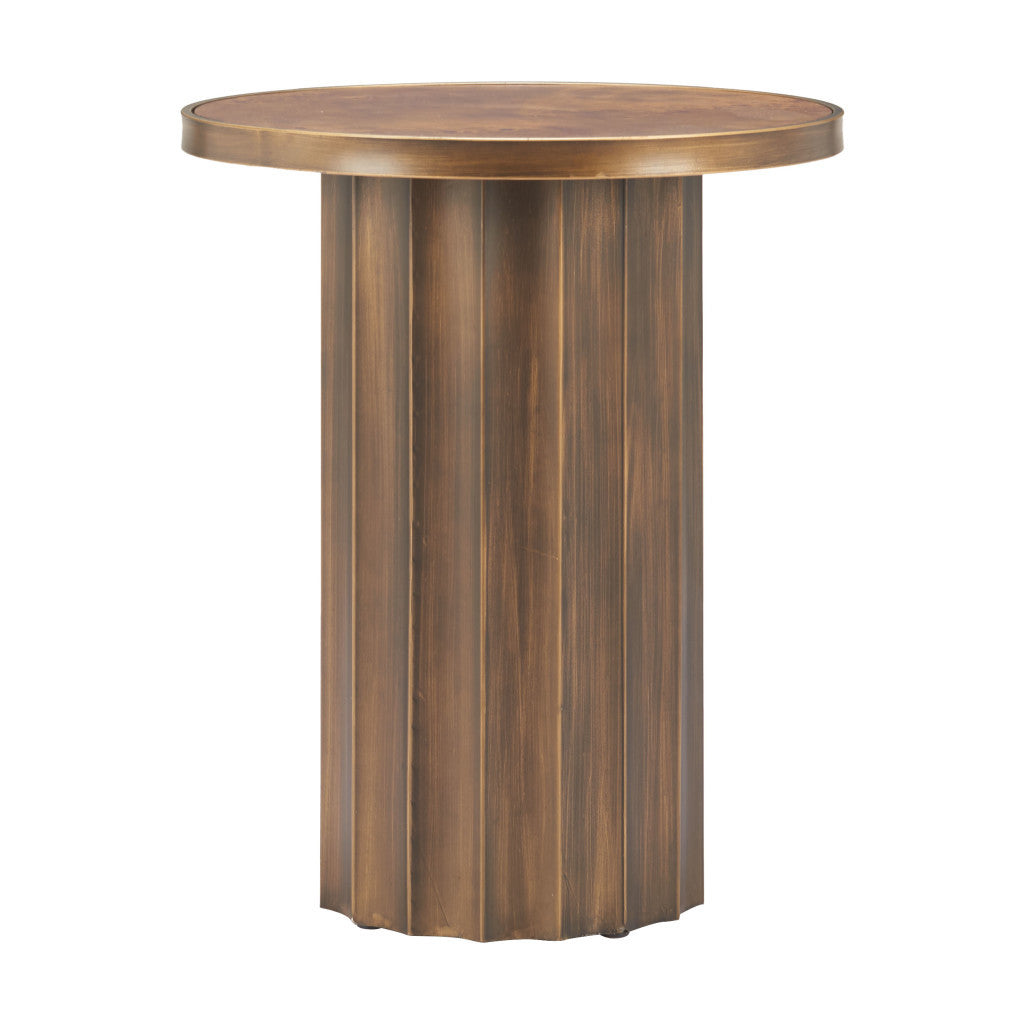22" Brown Steel Round Pedestal End Table