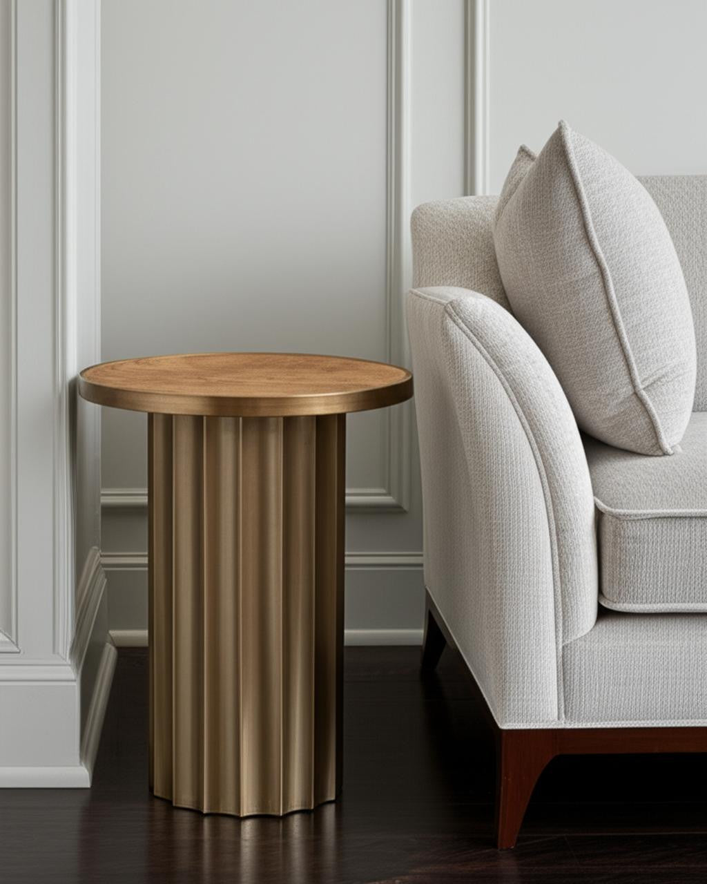 22" Brown Steel Round Pedestal End Table