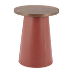 23" Brown Wood and Faux Leather Round Pedestal End Table
