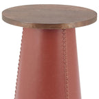 23" Brown Wood and Faux Leather Round Pedestal End Table