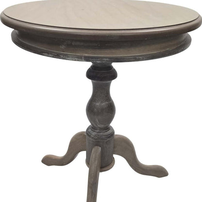 25" Natural Solid Wood Round Pedestal End Table