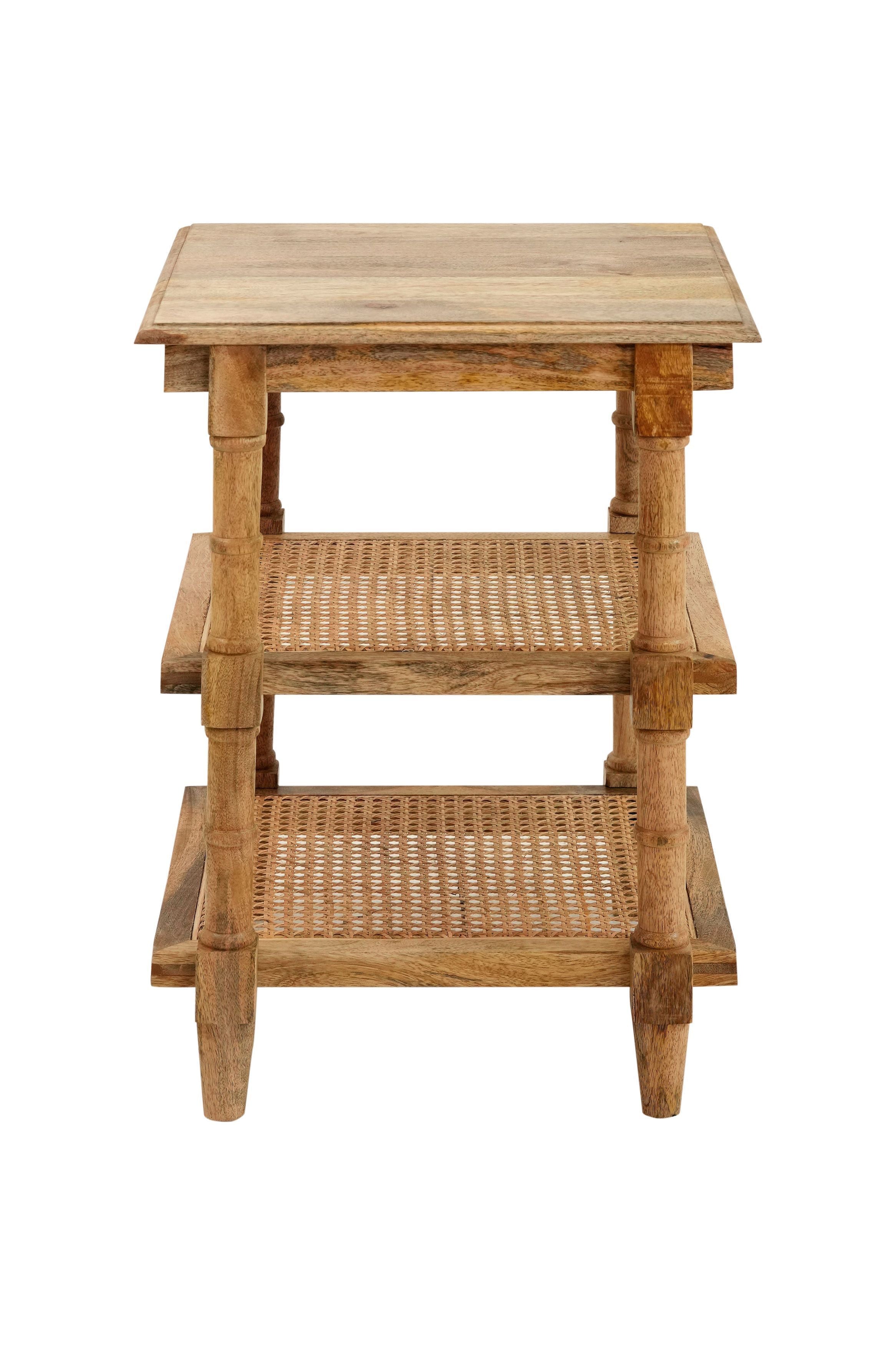 24" Natural Solid Wood End Table With Two Shelves