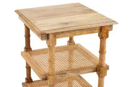 24" Natural Solid Wood End Table With Two Shelves