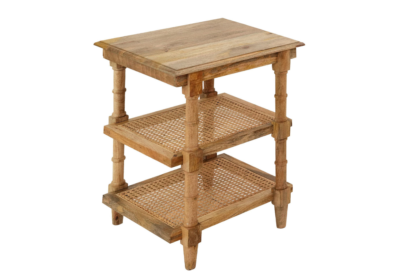 24" Natural Solid Wood End Table With Two Shelves