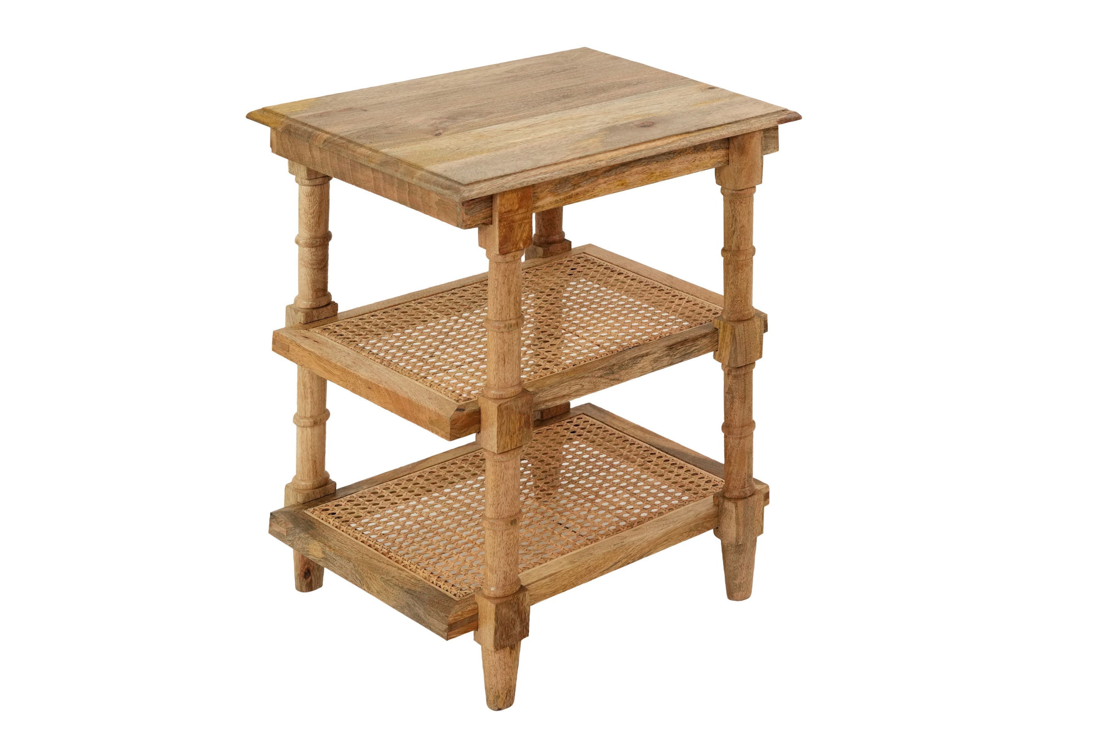 24" Natural Solid Wood End Table With Two Shelves