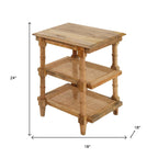 24" Natural Solid Wood End Table With Two Shelves