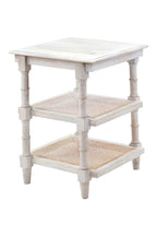 24" Antiqued White Solid Wood End Table With Two Shelves
