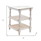 24" Antiqued White Solid Wood End Table With Two Shelves