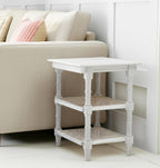 24" Antiqued White Solid Wood End Table With Two Shelves