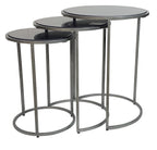 Set of Three Black and Gray Marble and Iron Round Frame Nested Tables