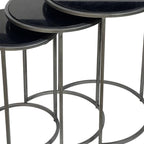 Set of Three Black and Gray Marble and Iron Round Frame Nested Tables