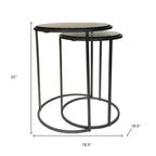 Set of Two Clear and Gunmetal Glass and Iron Round Frame Nested Tables
