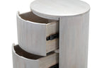 24" White Solid Wood Round Drum End Table With Two Drawers