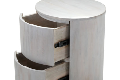 24" White Solid Wood Round Drum End Table With Two Drawers