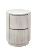 24" White Solid Wood Round Drum End Table With Two Drawers