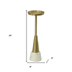 24" Gold and White Metal Round Pedestal End Table