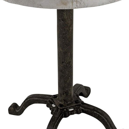 22" Natural and Black Solid Wood and Metal Height Adjustable Round Pedestal End Table