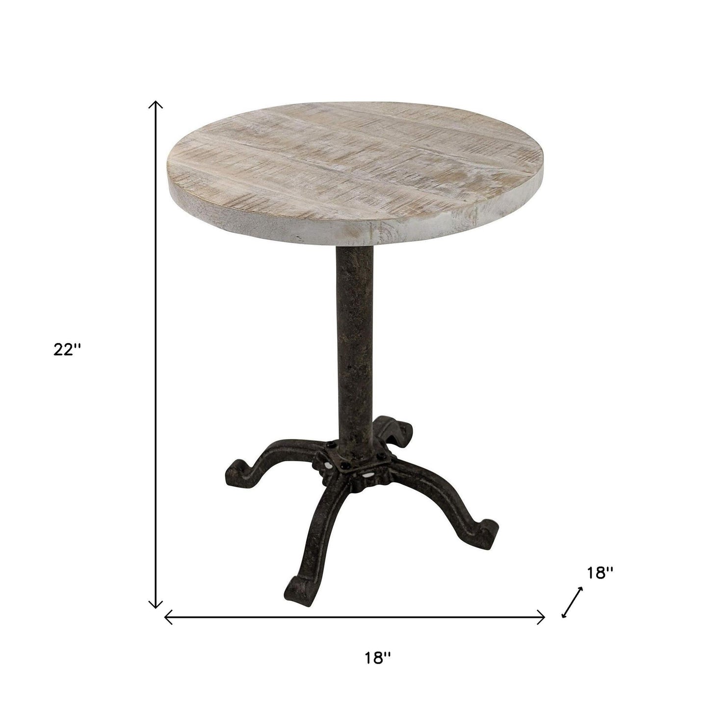 22" Natural and Black Solid Wood and Metal Height Adjustable Round Pedestal End Table