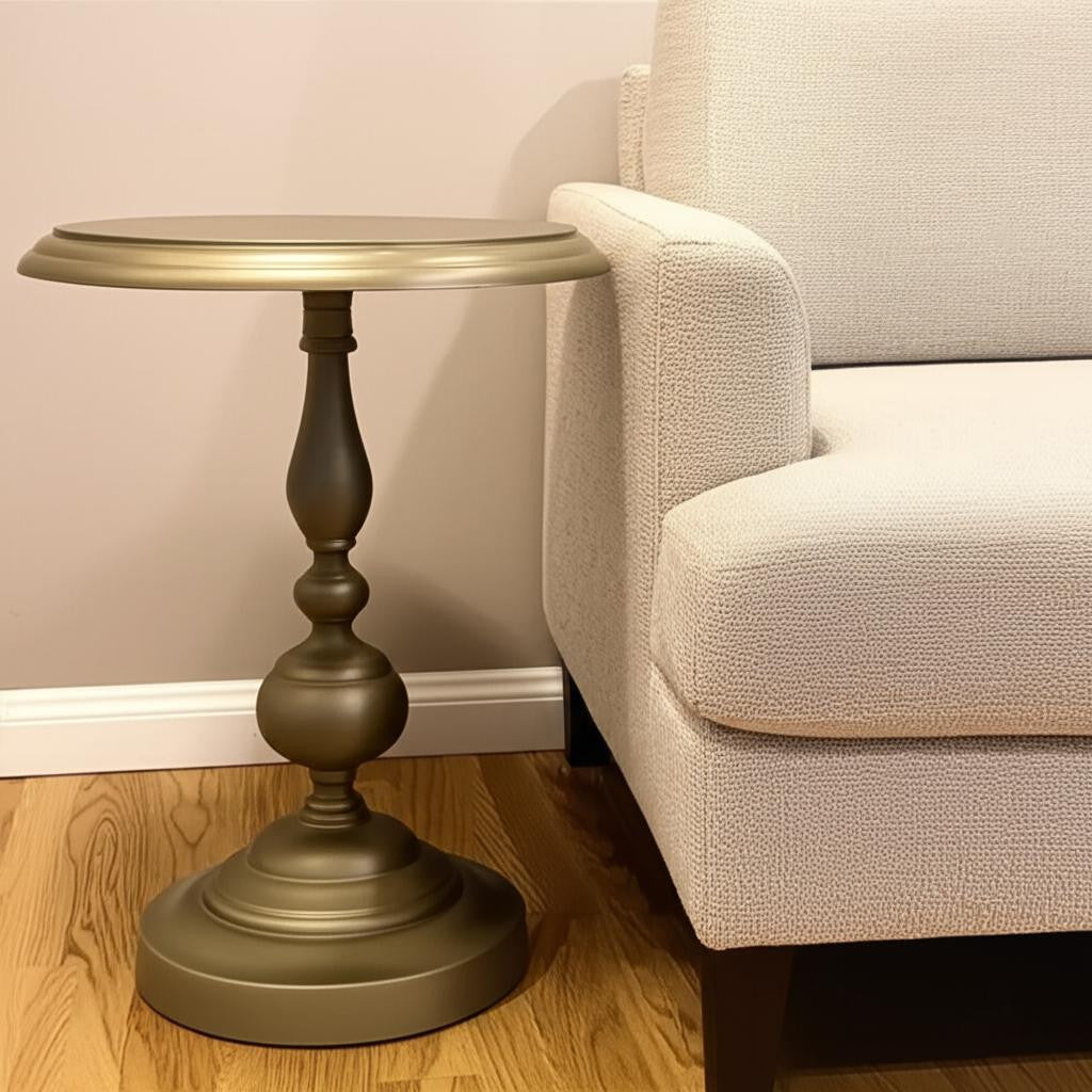 24" Brass Aluminum Round Pedestal End Table