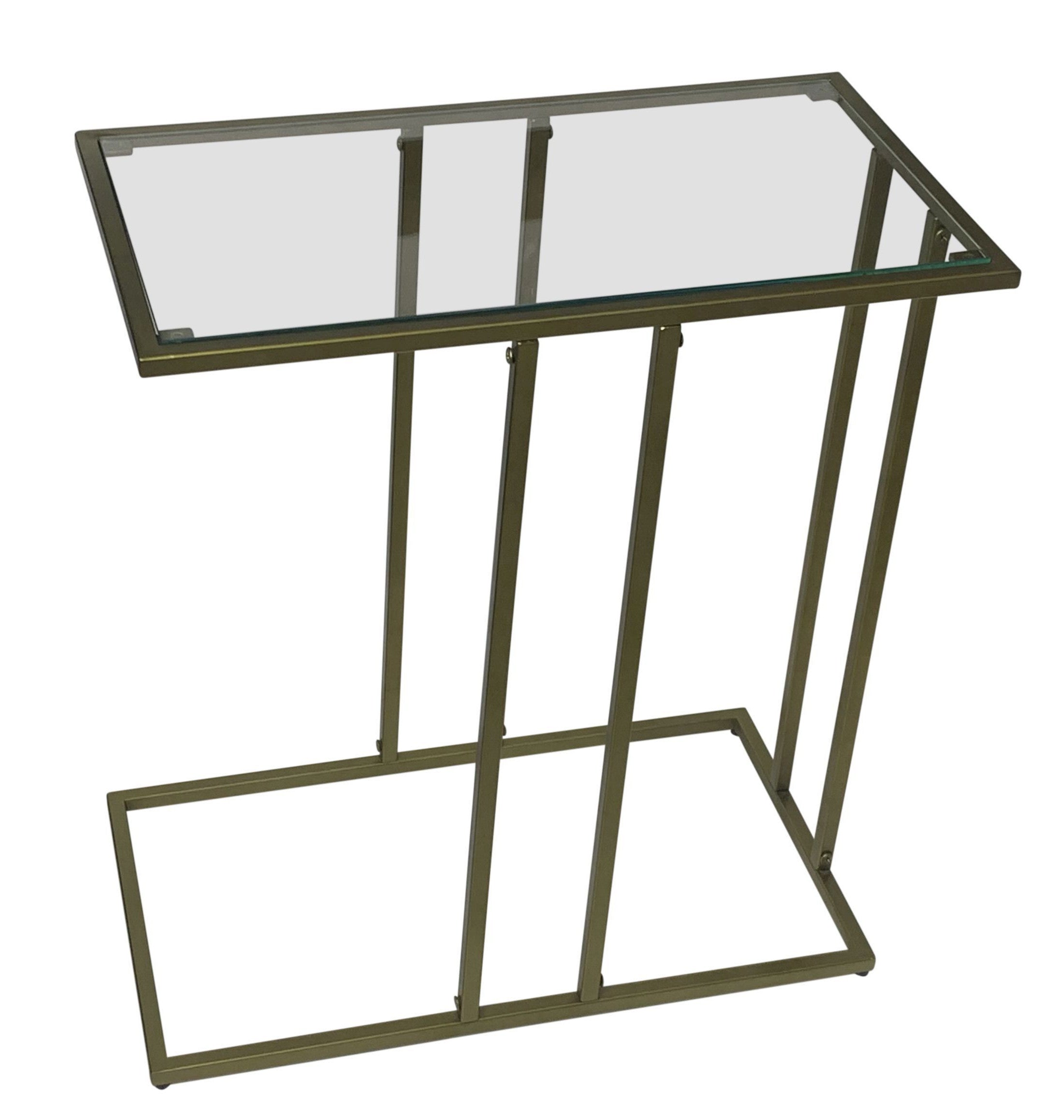 26" Clear and Antiqued Gold Glass and Iron Frame End Table