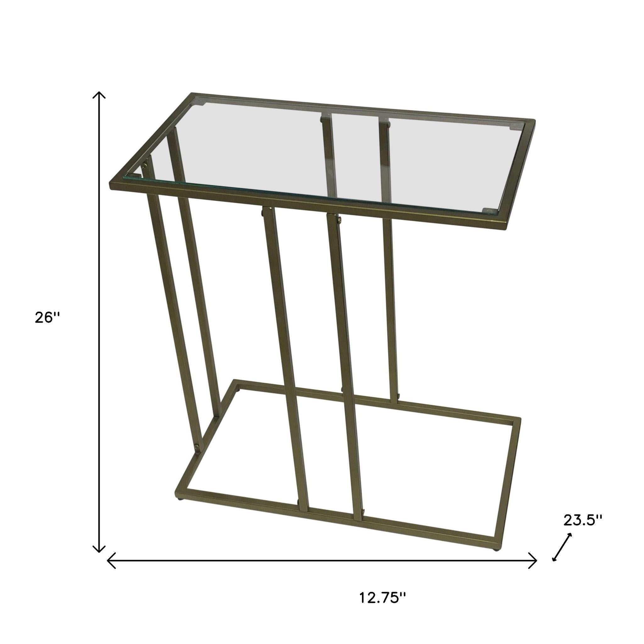 26" Clear and Antiqued Gold Glass and Iron Frame End Table