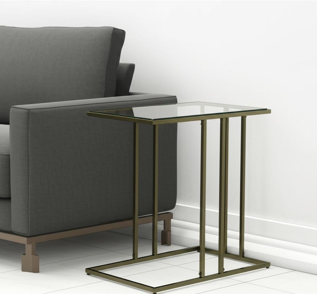 26" Clear and Antiqued Gold Glass and Iron Frame End Table