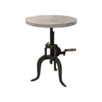 19" Natural and Gunmetal Solid Wood and Iron Height Adjustable Round End Table