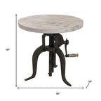 19" Natural and Gunmetal Solid Wood and Iron Height Adjustable Round End Table