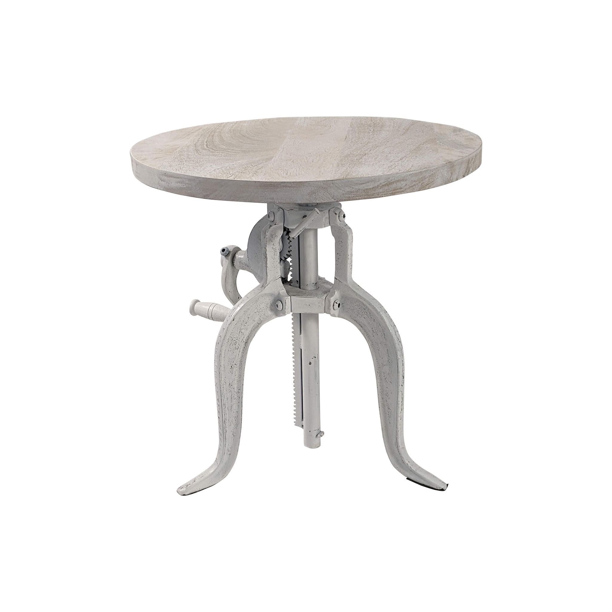 19" White Solid Wood and Iron Height Adjustable Round End Table