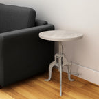 19" White Solid Wood and Iron Height Adjustable Round End Table